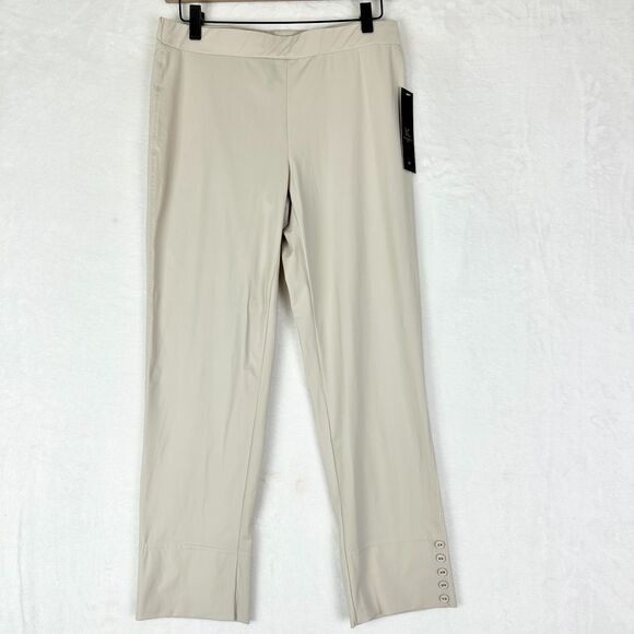 IC By Connie K Button Hem Slim Crops Size Medium Oyster Tan NEW Stretch - Picture 2 of 7